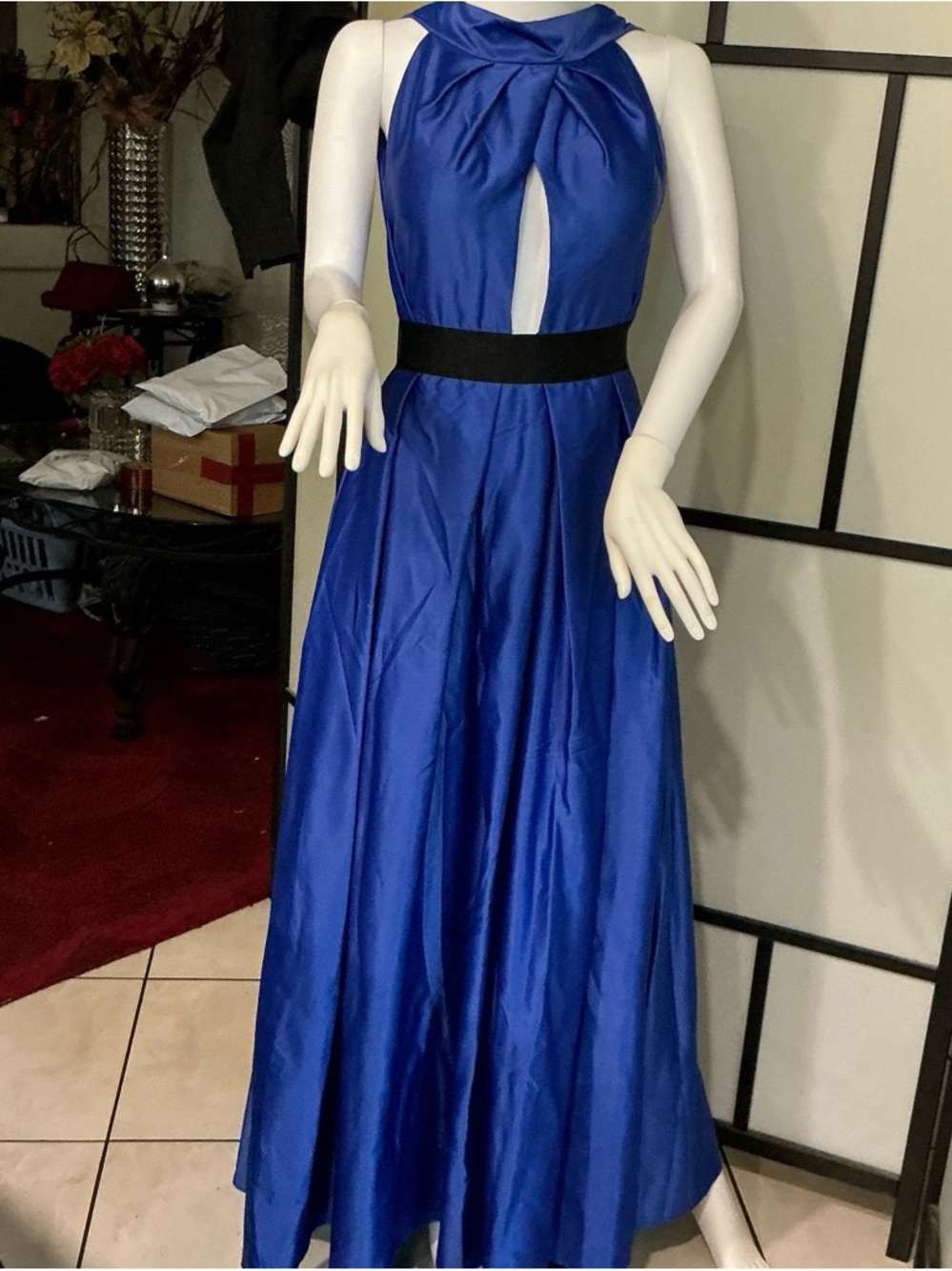Elegant Royal Blue Halter Evening Gown